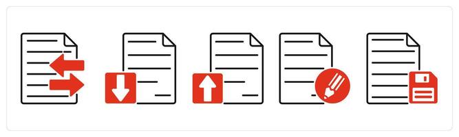 Five Files icons as file transfer, download file, upload file vector