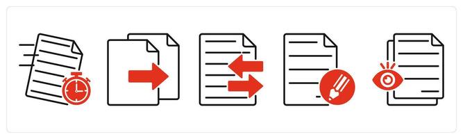 Five Files icons as fast document, copy file, file transfer vector