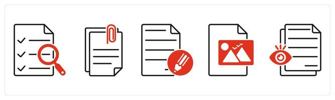 Five Files icons as audit file, attach file, edit file vector