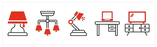 Five Furniture icons as lamp, cieling lamp, study lamp vector