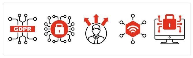 Five GDPR icons as gdpr circuit, technical security, profiling vector