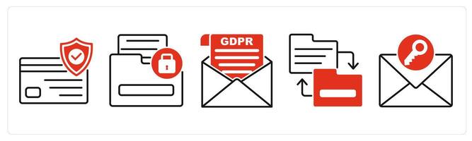 Five GDPR icons as security card, sensitive information, gdpr letter vector