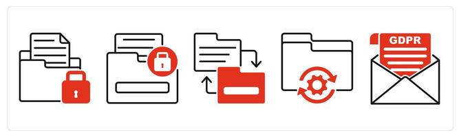 Five GDPR icons as personal file storage, sensitive information, directory replacement vector