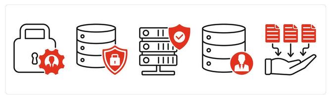 Five GDPR icons as access control, data protection, secure server vector