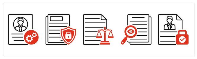 Five GDPR icons as de identification, document protection, balance sheet vector
