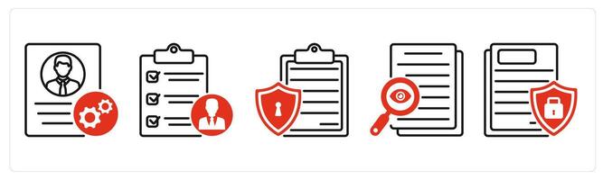Five GDPR icons as de identification, privacy impact assessment, privacy policy vector