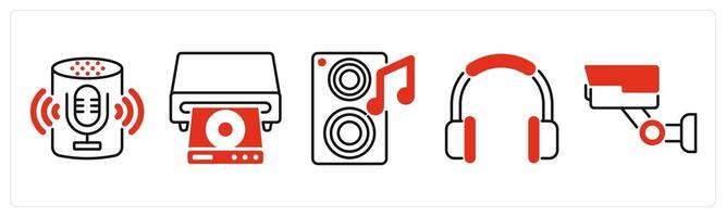Five Home Appliances icons as voice assistant, cd player, speaker vector