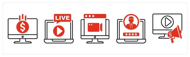 Five Influencer icons as monetization, live , website vector