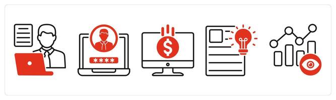 Five Influencer icons as content creator, user id, monetization vector