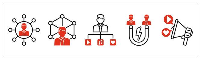Five Influencer icons as influence, expertise, user generated content vector