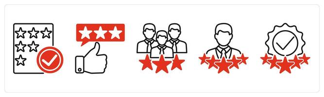 Five Survey and Rating icons as rating verification, valid review, customer satisfaction vector