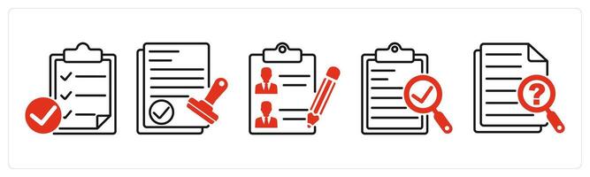 Five Survey and Rating icons as verified assessment, verified approval, participants list vector