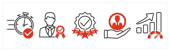 Five Survey and Rating icons as quick response, credibility verification, rating check vector