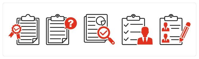 Five Survey and Rating icons as quality certificate, questionnaire, audit vector