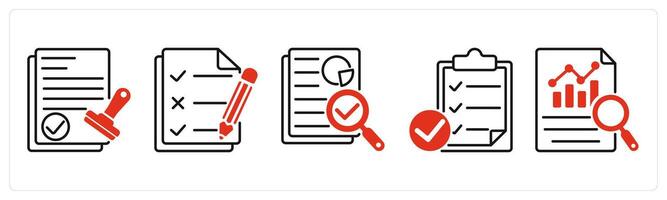 Five Survey and Rating icons as verified approval, to do list, audit vector