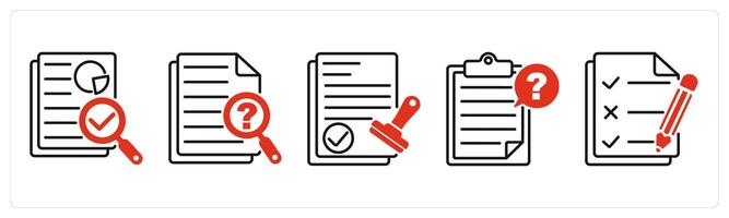 Five Survey and Rating icons as audit, inquiry, cerified approval vector