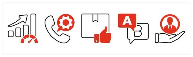 Five Survey and Rating icons as performance, call service, best product vector