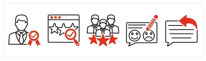 Five Survey and Rating icons as credibility verification, review verification, feedback vector