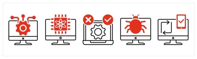 Five Technology icons as information technology, quantum computing, tdd vector