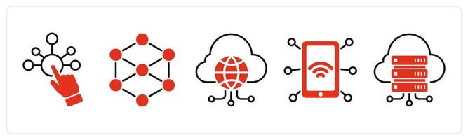 Five Technology icons as interaction, neural network, cloud network vector