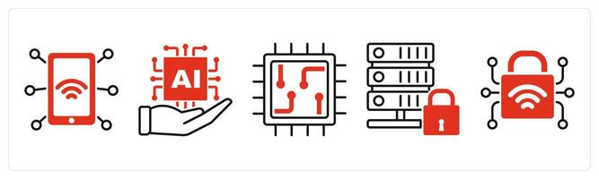 Five Technology icons as nfc technology, ai development, chip vector