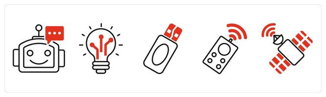Five Technology icons as chatbot, advanced technology, pendrive vector