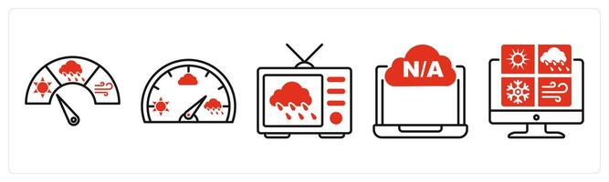 Five Weather icons as barometer, weather news, not available vector
