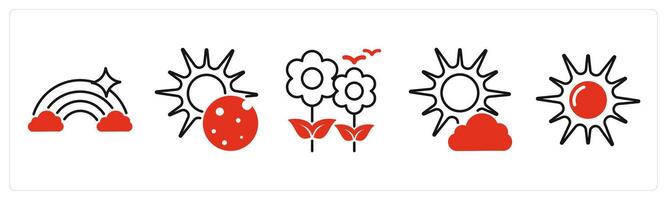 Five Weather icons as rainbow, eclipse, spring vector