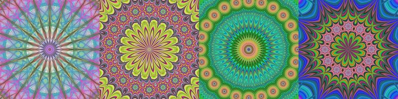 Circular digital art pattern background set - mandala designs vector