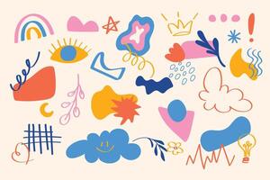 Set of bold abstract objects, hand drawn doodle element, organic shapes, simple elements vector