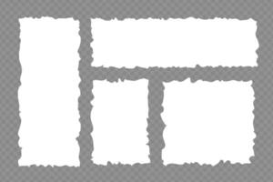 Set of uneven white rectangle shapes. Torn paper template. Empty torn text block. vector