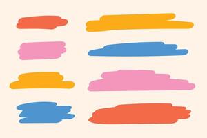 Highlight marker lines. Hand drawn text boxes, highlight, mark. Colored marker lines strokes. Marker stripes vector