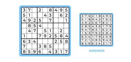 Sudoku boar intellectual game with numbers. Education game for brain activity. vector