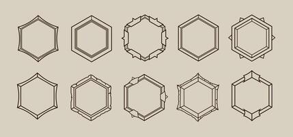 Sacred hexagon with mystical symbols and lines. vector