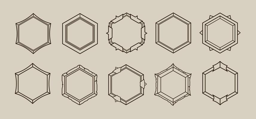 Sacred hexagon with mystical symbols and lines.