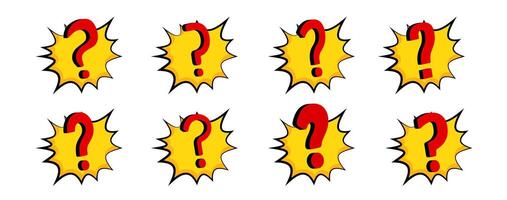 Cartoon question marks in red and yellow for alerts and riddles. vector