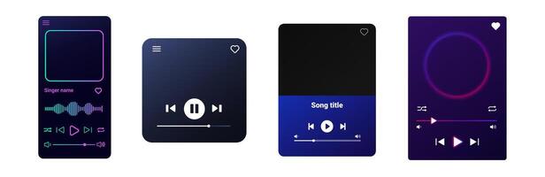 Dark theme music player with playlist and track controls. vector