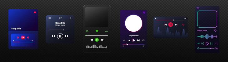 Colorful music player app interface with modern playback controls. vector