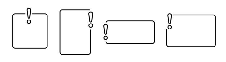 Black outline frame with exclamation mark. Set of empty warning messages. vector