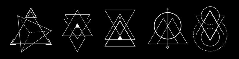 White triangle with sacred and mystical symbols. vector