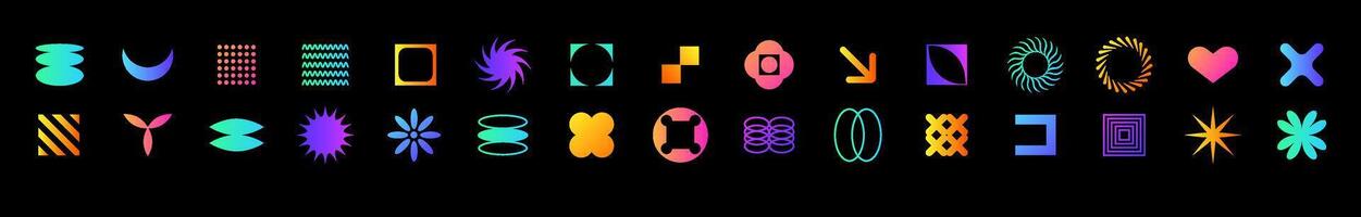 Brutalist black icons with geometric shapes for minimal decor. vector