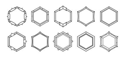 Black hexagonal symbol with mystical and alchemical details. vector