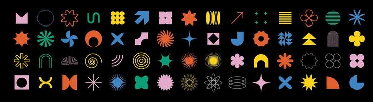 Brutalist figures with geometric shapes and symbols for decoration. vector