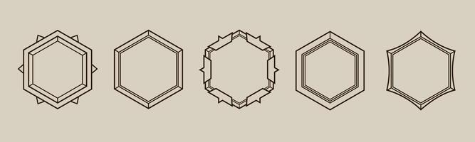Black hexagon with sacred, mystical symbols. vector