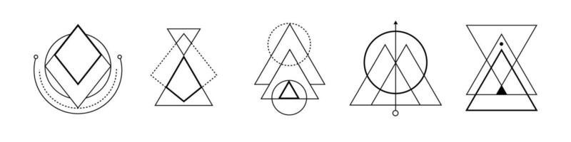 Sacred triangle with occult and geometric symbols. vector