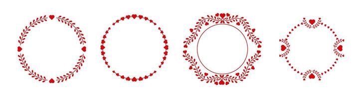 Round red heart frame with vintage charm for romantic decor. vector