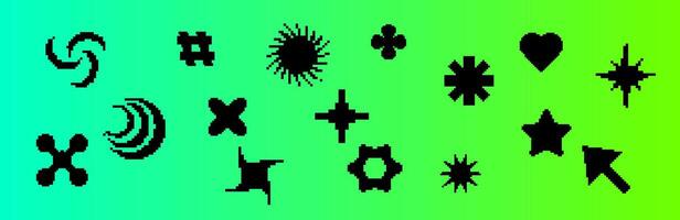 Black pixel symbols for retro-style digital interfaces. vector