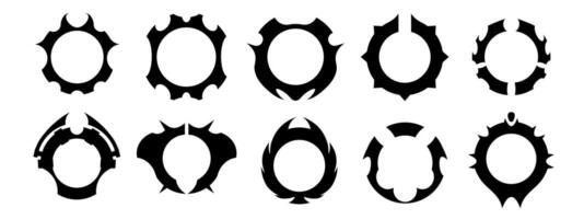 Black circular avatar frame with an edgy, gothic design featuring abstract horns and a devilish theme. Perfect for a futuristic, mythical, or scifi inspired user profile. vector