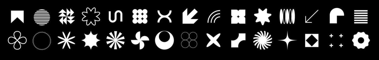 Abstract black outline symbols with brutalist shapes and stars vector