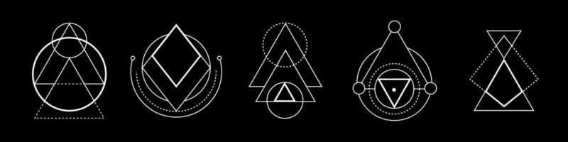 Mystic triangle with sacred symbols and geometric shapes. vector